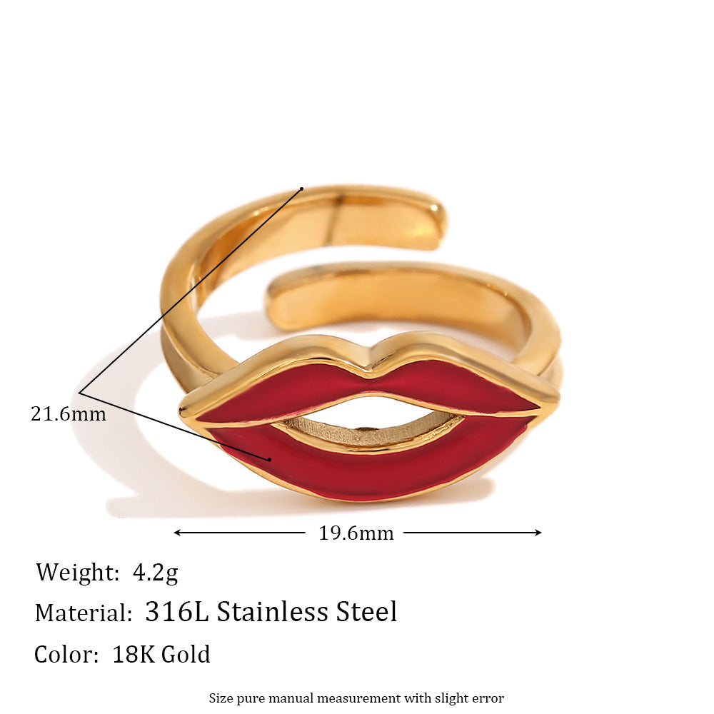 Women's Ring 18K Gold Plated Stainless Steel Lip Dripping Design Opening Band Ring Fashion Jewelry Gift for Her Girls and Women