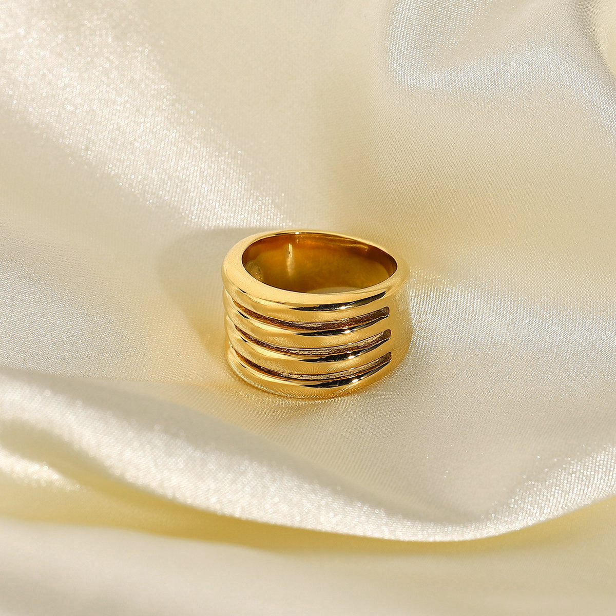 Womens Stainless Steel Ring Golden Hollow Ring Multi Layer Wide Face Ring Punk Geometric Ornament Ring Employee Benefits Gift Ring Metal Jewelry