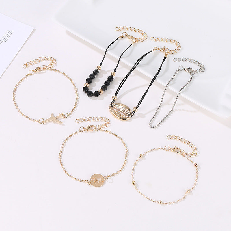 Womens Six Piece Multi Layer Bracelet Set With Shell Design Individually Packed European American Fashion Chic