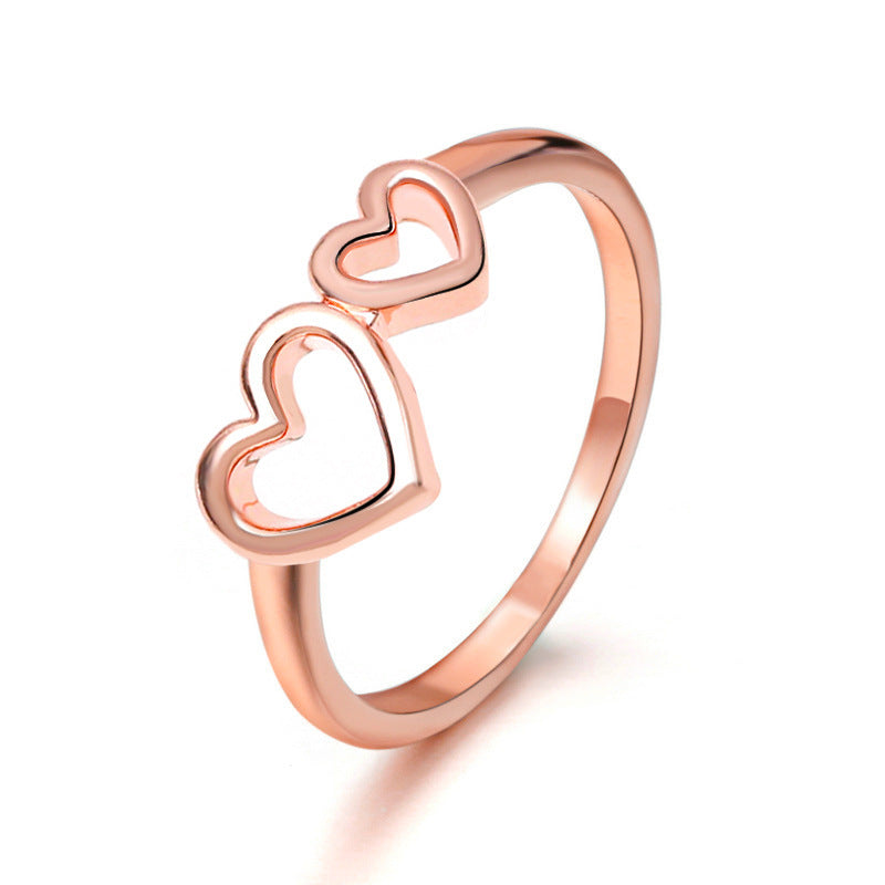 Vintage Double Heart Ring Copper Plated Geometric Jewelry