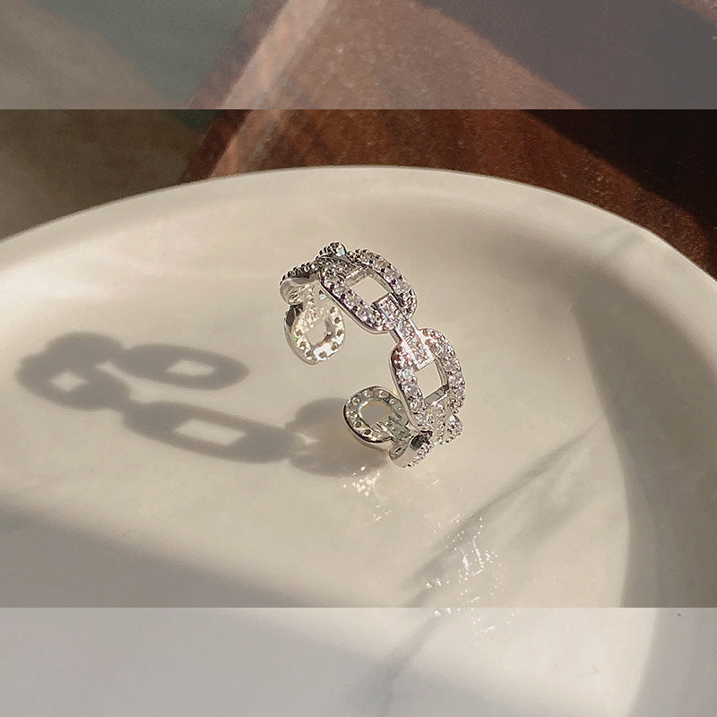 Womens Adjustable Double Layer Copper Ring Geometric Style Korean Fashion Jewelry Silver Copper Ring For Women