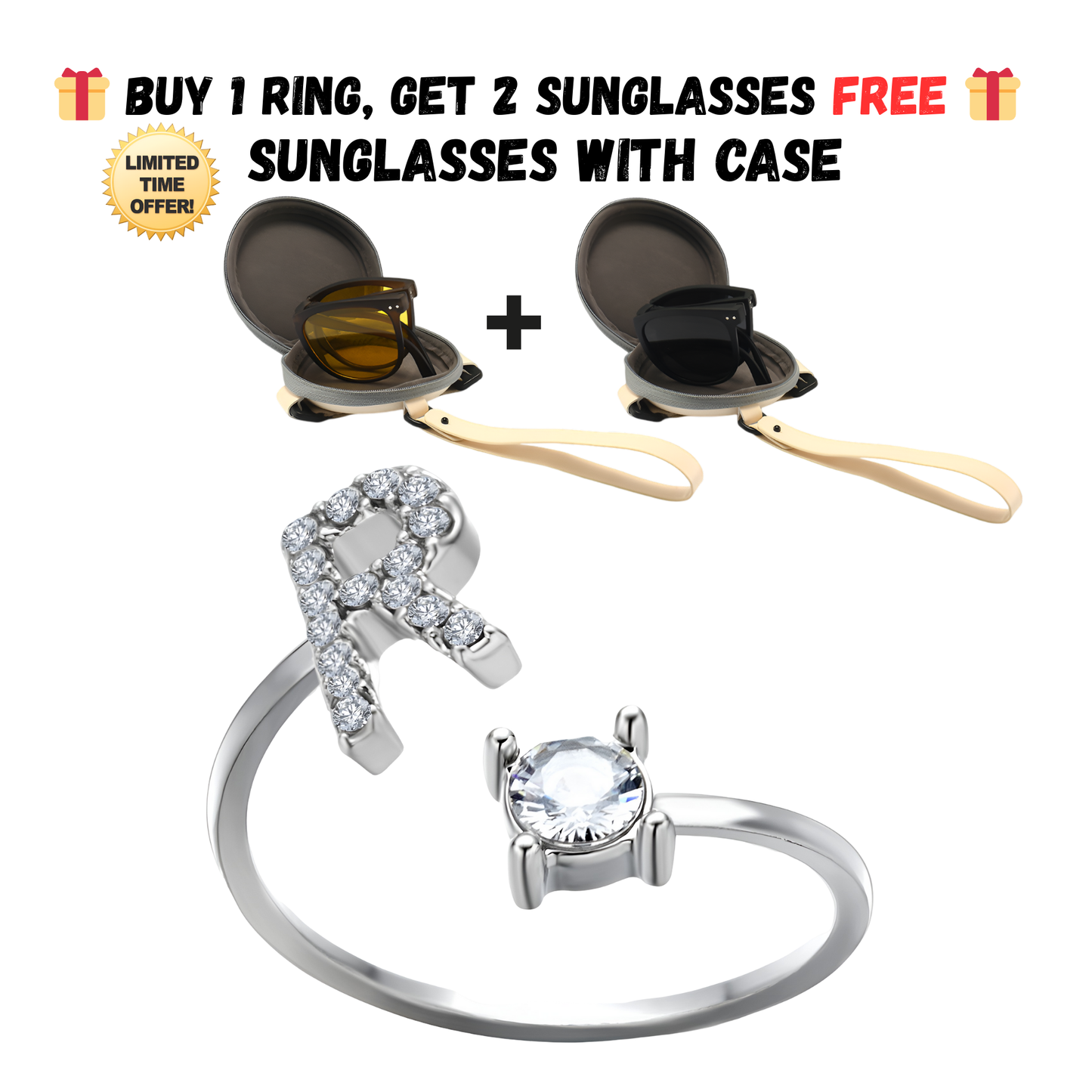 Adjustable Letter Zircon Ring with Alphabet Initials A Z Copper Alloy Jewelry Gift for Women Elegant Gift Idea