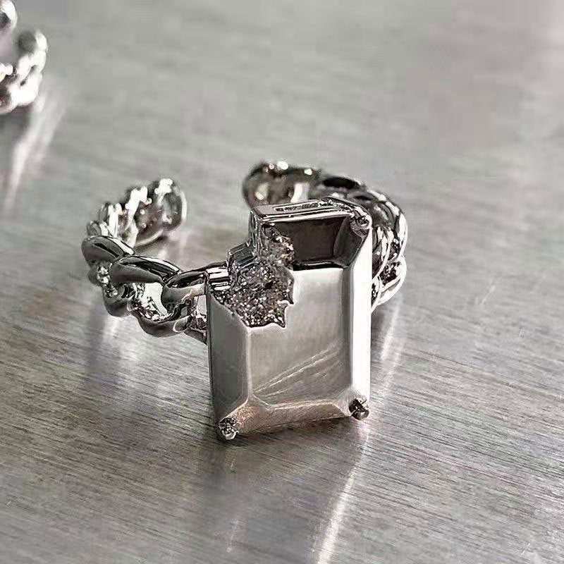 Womens Adjustable Silver Plated Copper Korean Geometric Ring Trendy Fashion Hip Hop Personality Ring Cold Wind