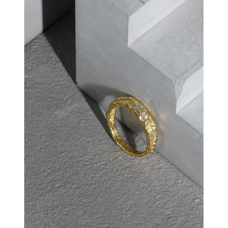 Sterling Silver Textured Ring Tin Foil Design Electroplated In 18K Gold Or White Gold Statement Ring EverydayUS
