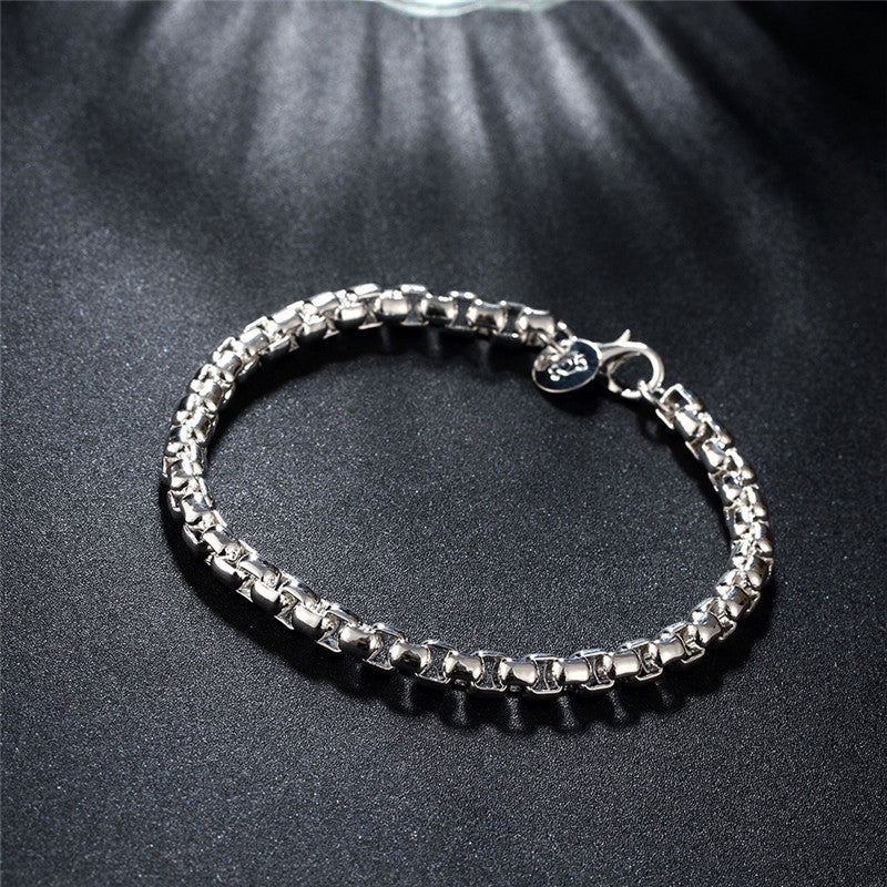 Womens Checkered Silver Tone Bracelet 925 Sterling Silver Plated Copper Lightweight Jewelry for Girls Gift Box