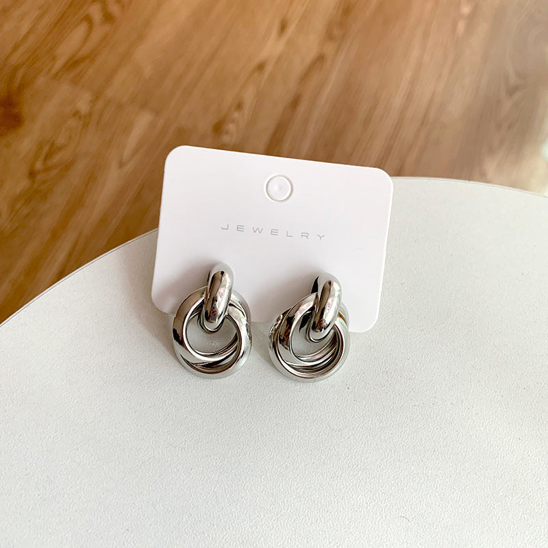 Geometric Stud Earrings Alloy Electroplated For Women Korean Fashion Gold Or Silver Jewelry Gift For Everyday Wear