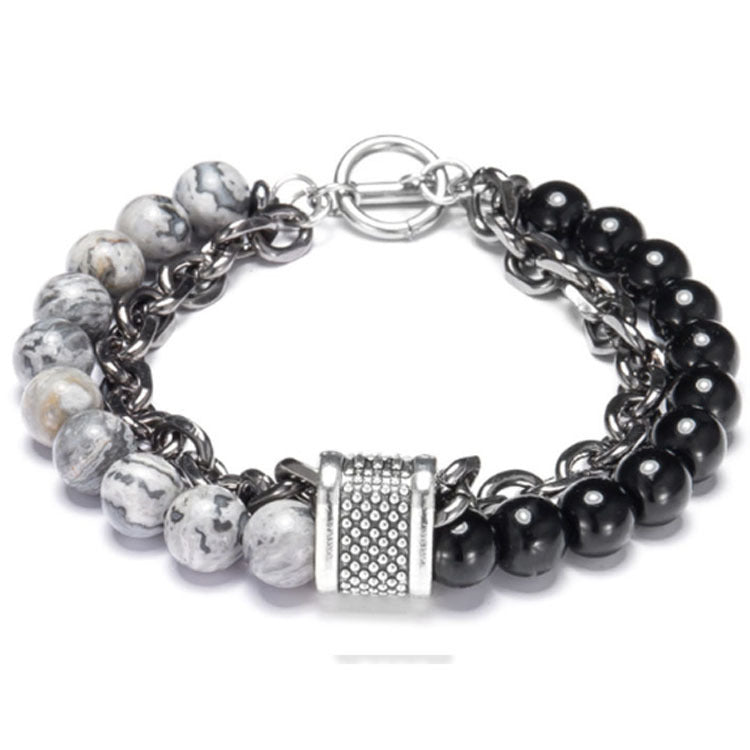 Mens Bracelet Geometric Frosted Map StoneCrystal Alloy Stainless Steel Iron Chain Fashion Jewelry Gift For Him