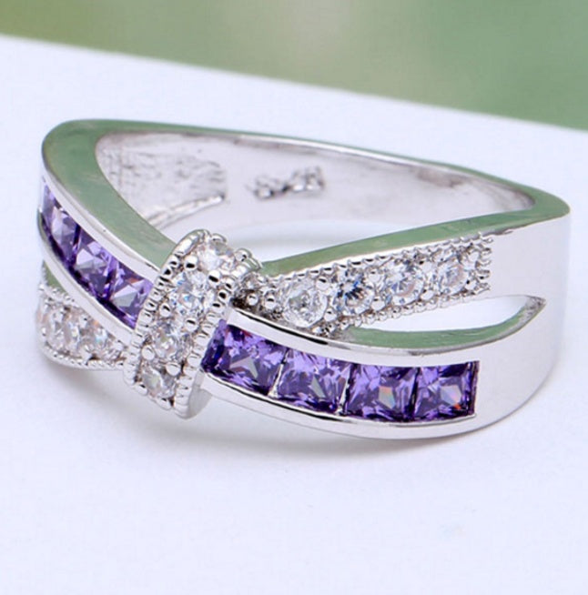 Copper Zircon Princess Wedding Engagement Ring With Platinum Inlay In White Gold Tone Sizes 6 7 8 9 Korean Style Design