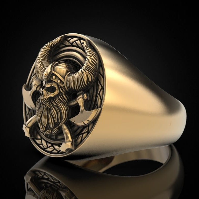 Nordic Mythology Mens Ring With Viking Skeleton Copper Ring