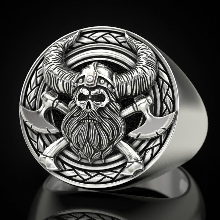 Nordic Mythology Mens Ring With Viking Skeleton Copper Ring