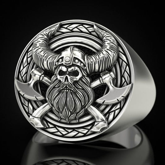 Nordic Mythology Mens Ring With Viking Skeleton Copper Ring