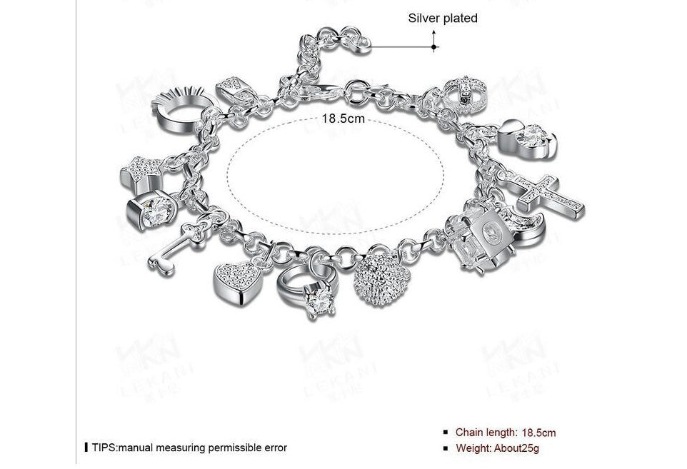 Womens Silver Plated Crystal Charms Bracelet Elegant Design Jewelry For Girls And Women Durable Bracelet Shine