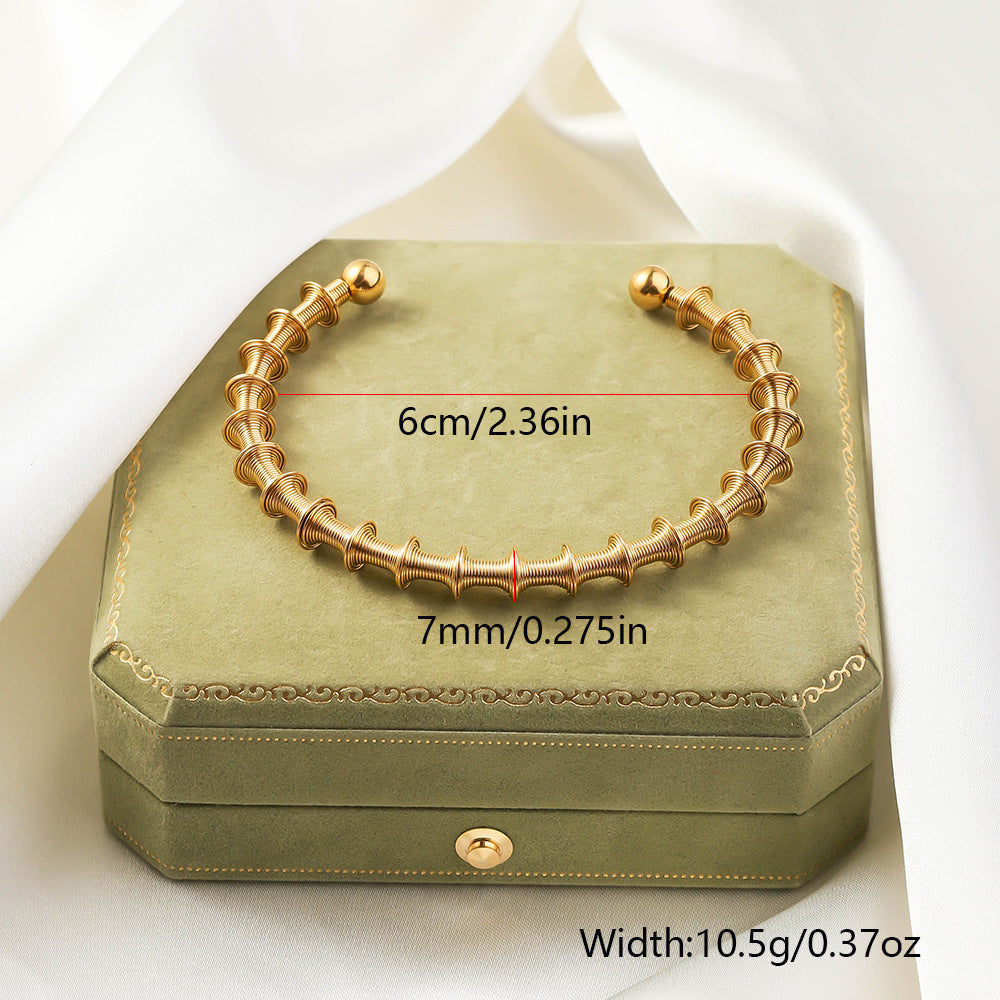 Stainless Steel Woven Bracelet Open Ended Fashion Bangle Electroplated Durable Round Design Accessory Steel And Gold