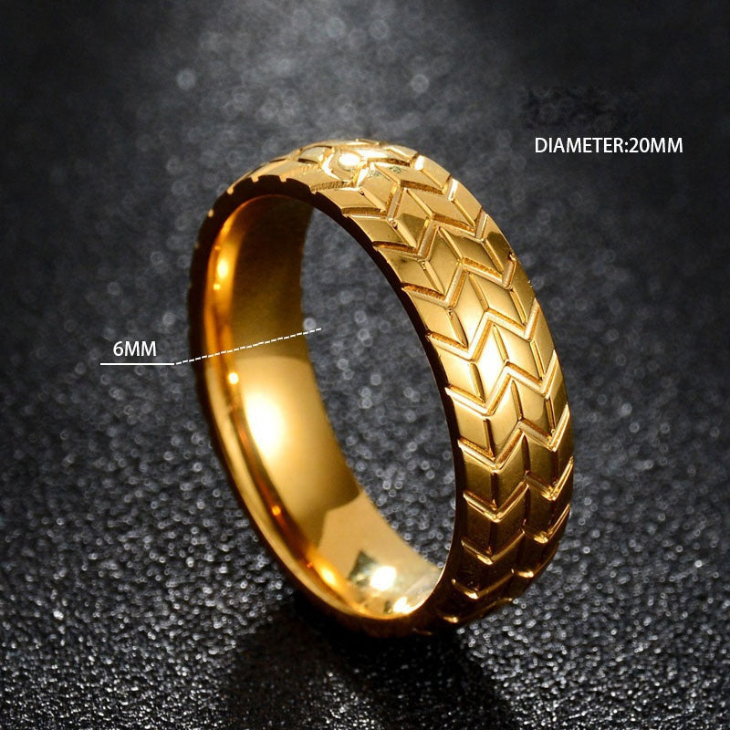 Unisex Metal Geometric Carved Tire Ring Iridescent Design Automotive Ring Gift For Car Lovers Unique Band Ring