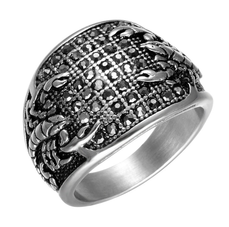 Mens Stainless Steel Ring Diamond Inlay Geometric Hip Hop Style Jewelry Gift Gold Steel European Style Jewelry