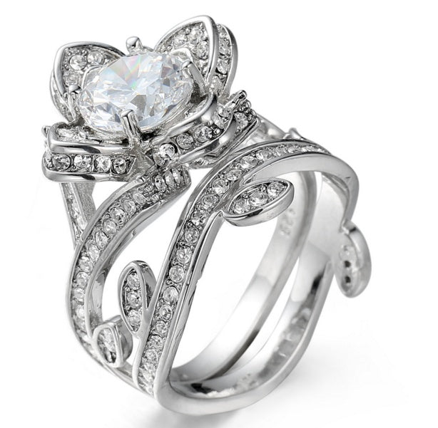 Creative Rose Zircon Jewelry Ring Elegant Flower Design Ring for Women Fashion Statement Ring Party Jewelry Gift for Her