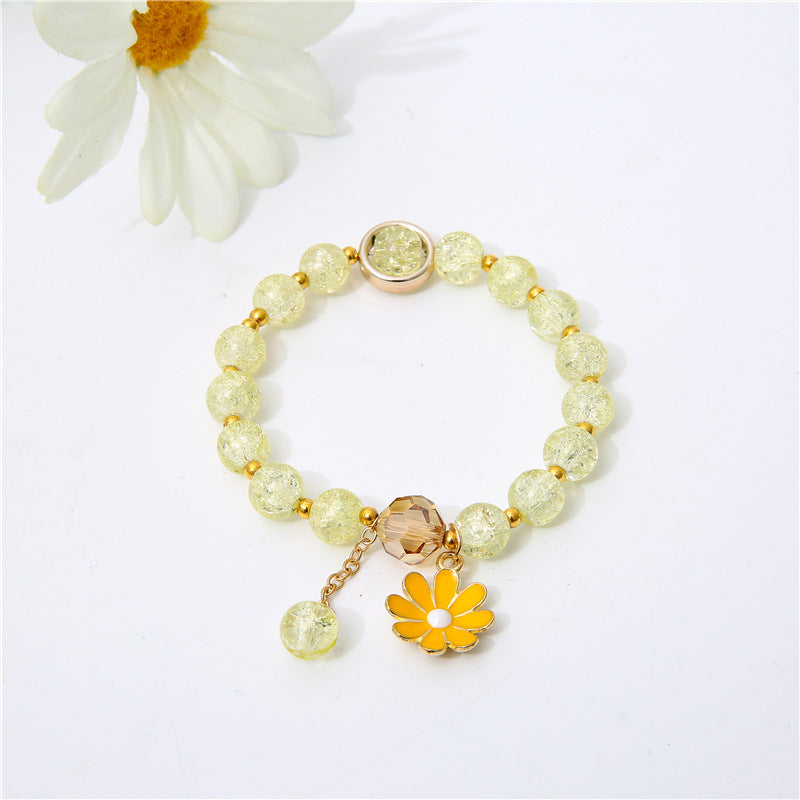 Womens Flower Bracelet Handmade Artificial Crystal String Daisy Bracelet Fashion Travel Gift Bracelet Colorful