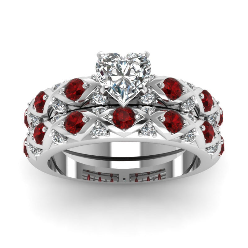 Unisex Heart Ring Set Electroplated Alloy Inlaid Love Rings Simple Band 2 Piece For Women And Men Elegant Heart Design