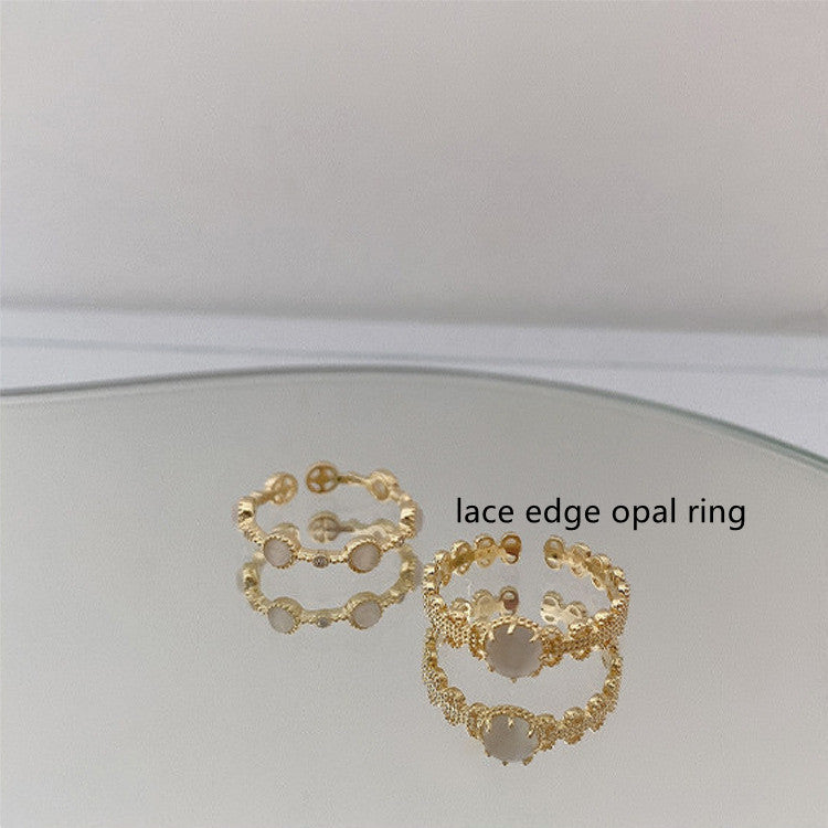 Vintage Adjustable Opal Ring With Lace Edge Flower Geometric Design Electroplated Finish Jewelry Gifts For Her
