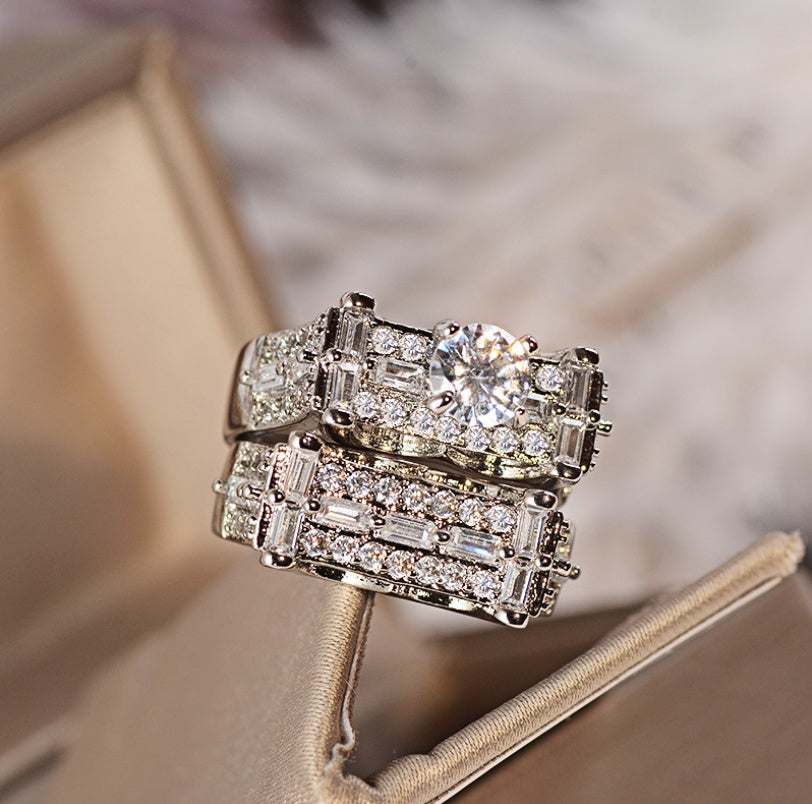 Womens Engagement Ring 8 Hearts 8 Arrows Simulated Diamond Gemstone Jewelry Gift for Anniversary Elegant Sparkle Silver