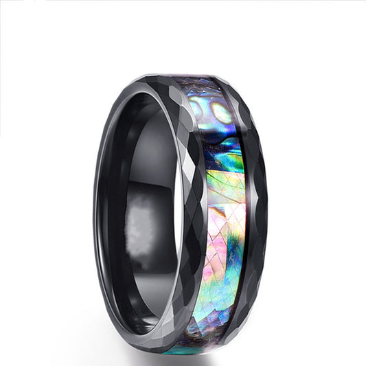 Mens Inlaid Shell Ring Stainless Steel Geometric Design Durable Quality Fashion Jewelry For Men Birthday Gift Accessory