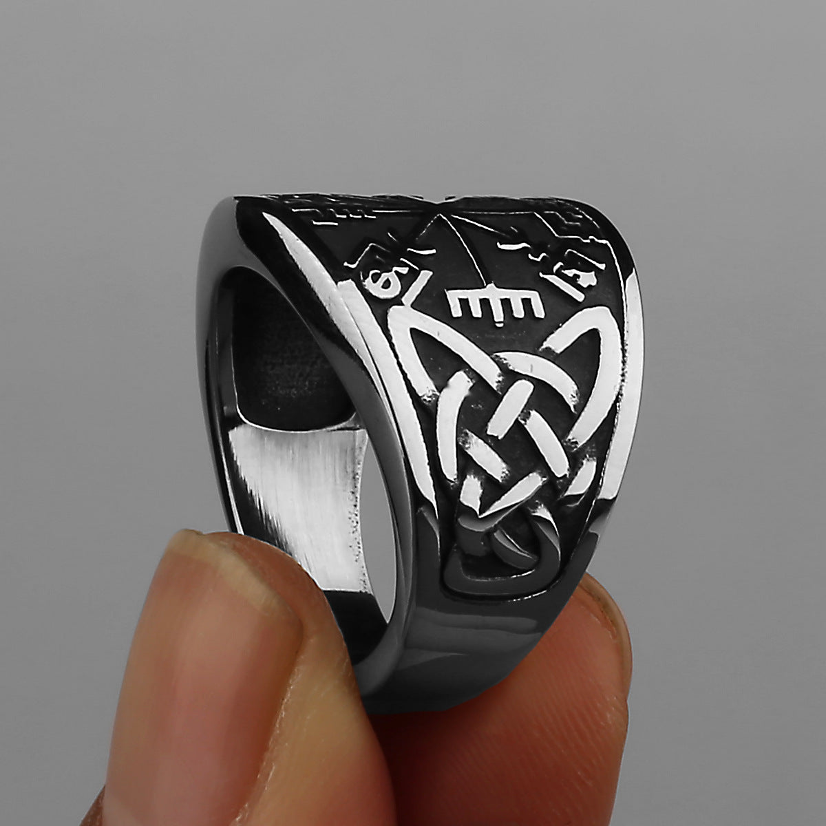 Men Viking Compass Rune Ring Stainless Steel Geometric Fashion Accessory Durable Unique Symbolic Statement Piece