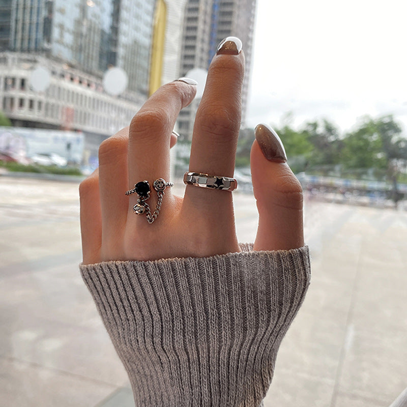 Unisex Silver Plated Quinary Pointed Star Ring Adjustable Korean Style Irregular Cold Wind Design Fashion Ring
