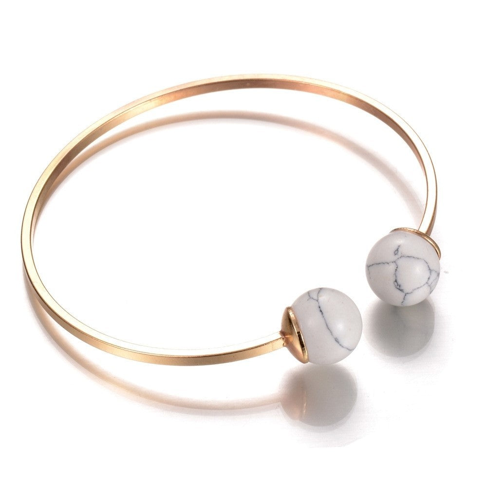 Womens Marbled Round Bead Bracelet Alloy Geometric Design Elegant Jewelry Individually Packed Simple Accessory