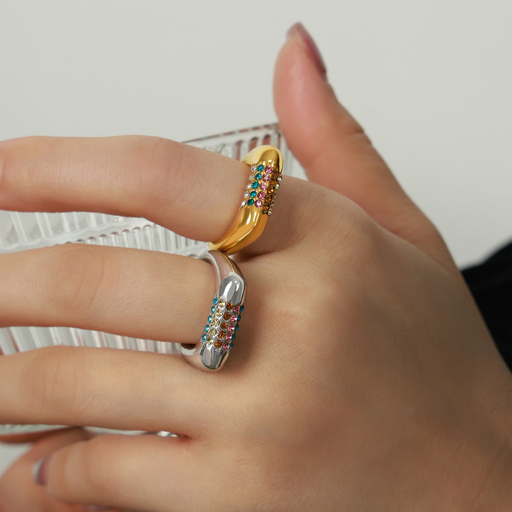 Geometric Titanium Steel Gold Plated Ring Diamond Finish Elegant Unisex Accessory for Everyday Wear Size 6 7 8