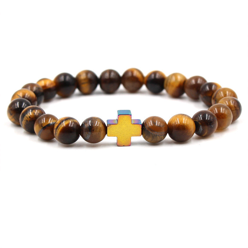 Unisex Natural Stone Beaded Bracelet with Geometric Design and Magnetic Clasp 8mm Round Beads 19cm Daily Uses