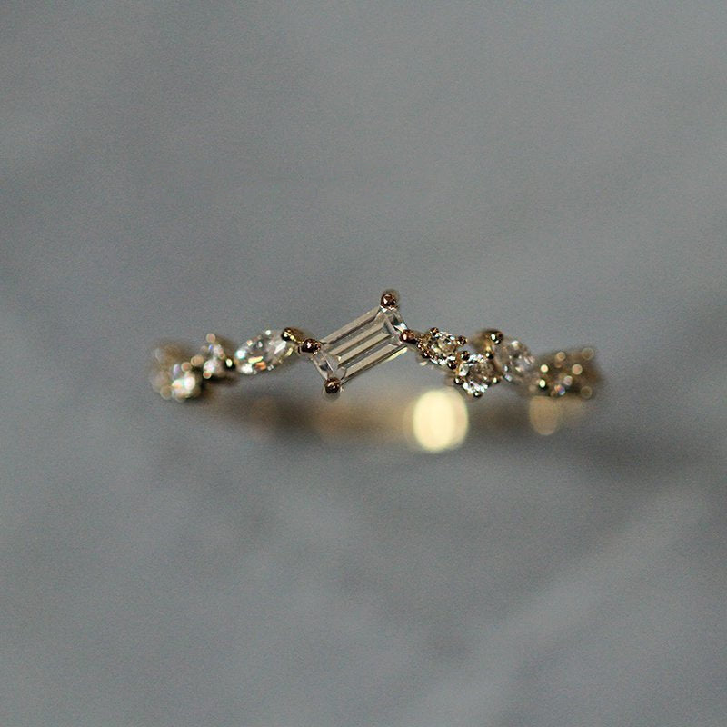 Gold Plated Ring With Artificial Gems Inlay Geometric Designs Copper Couple Ring Festival Special Gift For You
