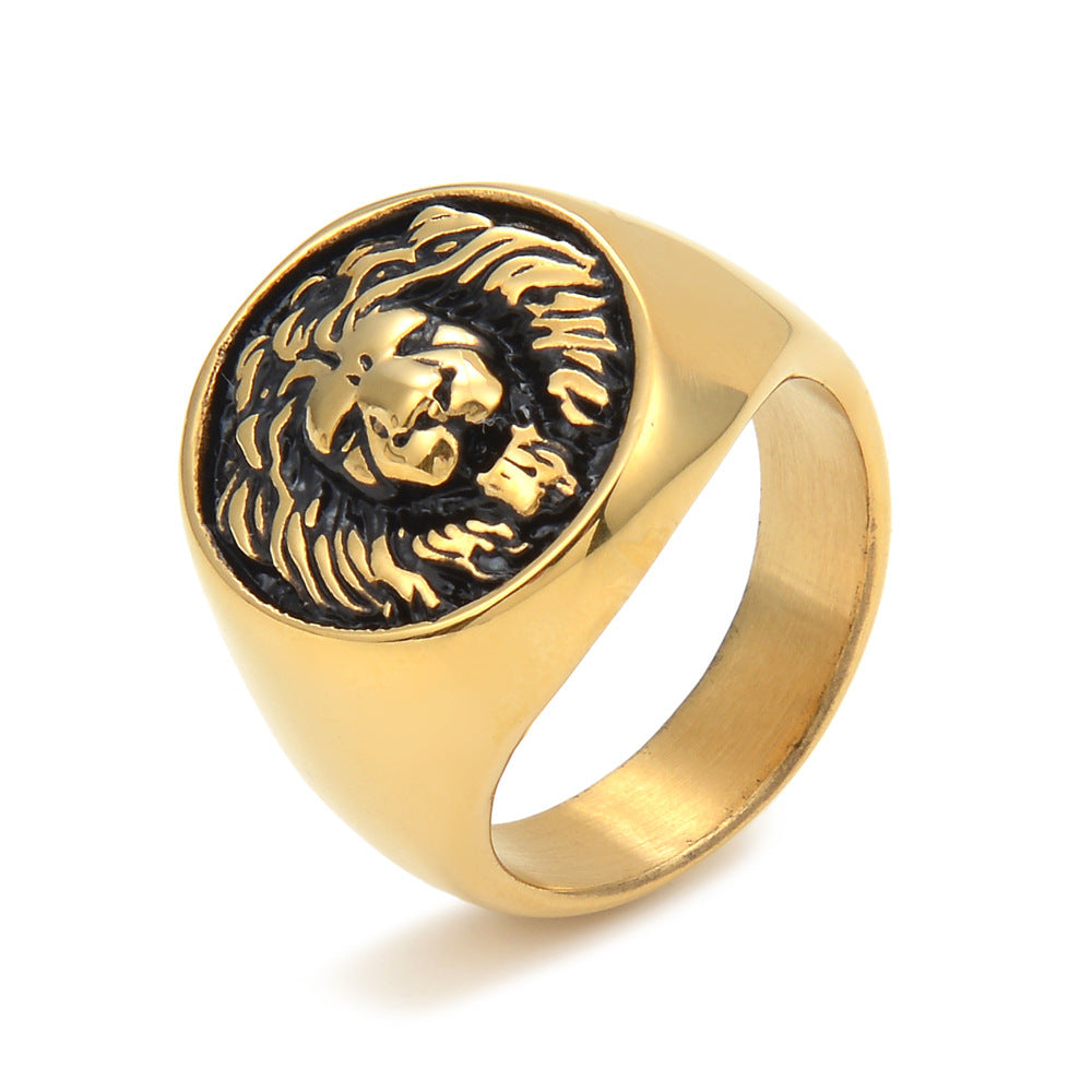 Men's Lion Head Ring Stainless Steel Polished Animal Zodiac Ring Fashion Ring for Men Lion Ring Steel Ring Gold Ring Retro Ring