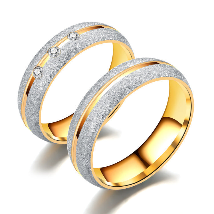 Couple Titanium Steel Rings U Shape Design Frosted Electroplated With Diamond Accents Wedding Sets For Couples