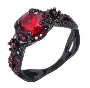 Women Garnet BirthstoneRing Zircon Black Gold Plated Dainty Elegant Jewelry Anniversary Gift For Her IdealGift