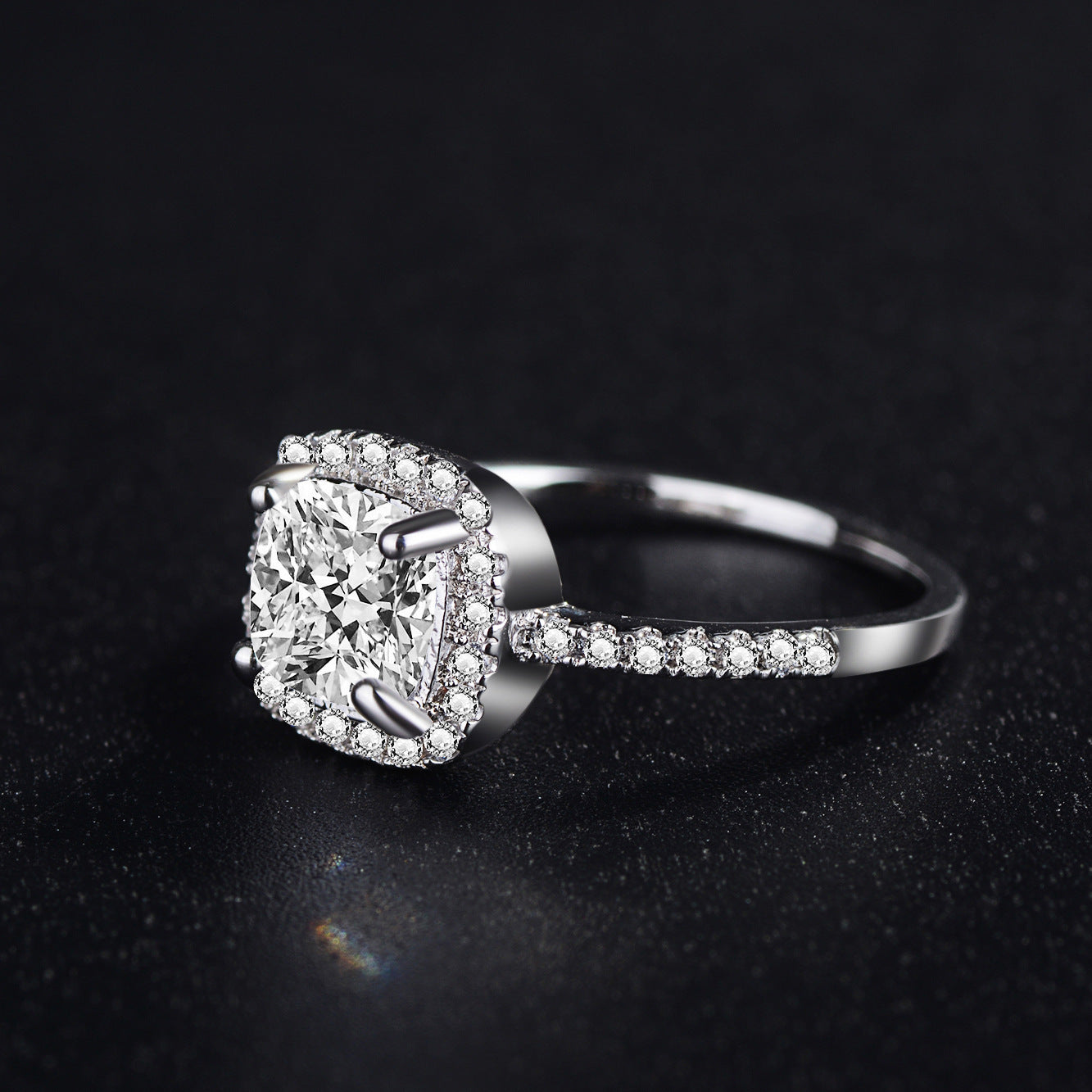 Elegant White Copper Ring With AAA Cubic Zircon 7x7mm Stone And Thin 1 7mm Band For Women Weddings And Occasions