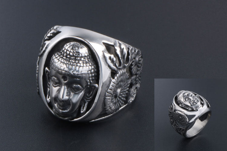 Mens Vintage Buddha Ring Titanium Steel Polished Crown Design Ring Fashion Jewelry For Men Gift Elegant Accessory