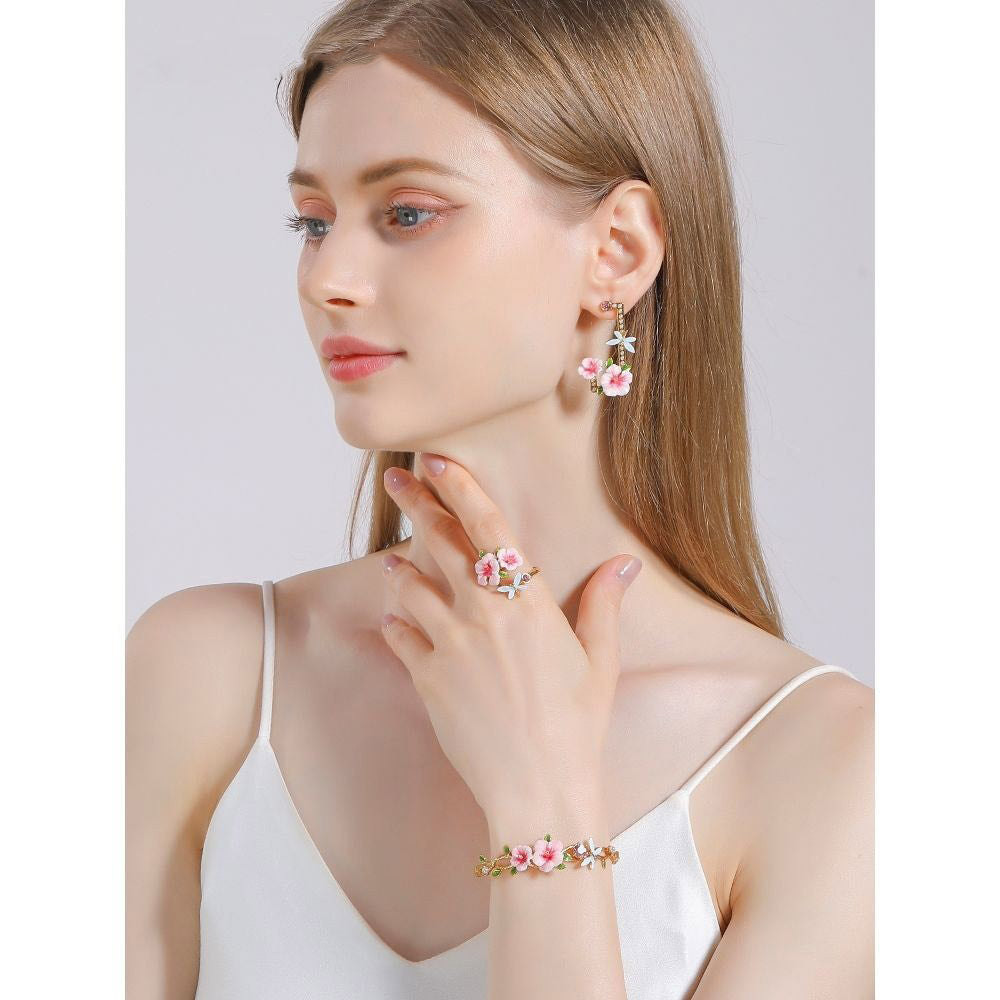 Dragonfly Ring with Hibiscus Flower Bohemian Open Ring Copper Adjustable Ring Special Interest Flower and Insect Design Ring