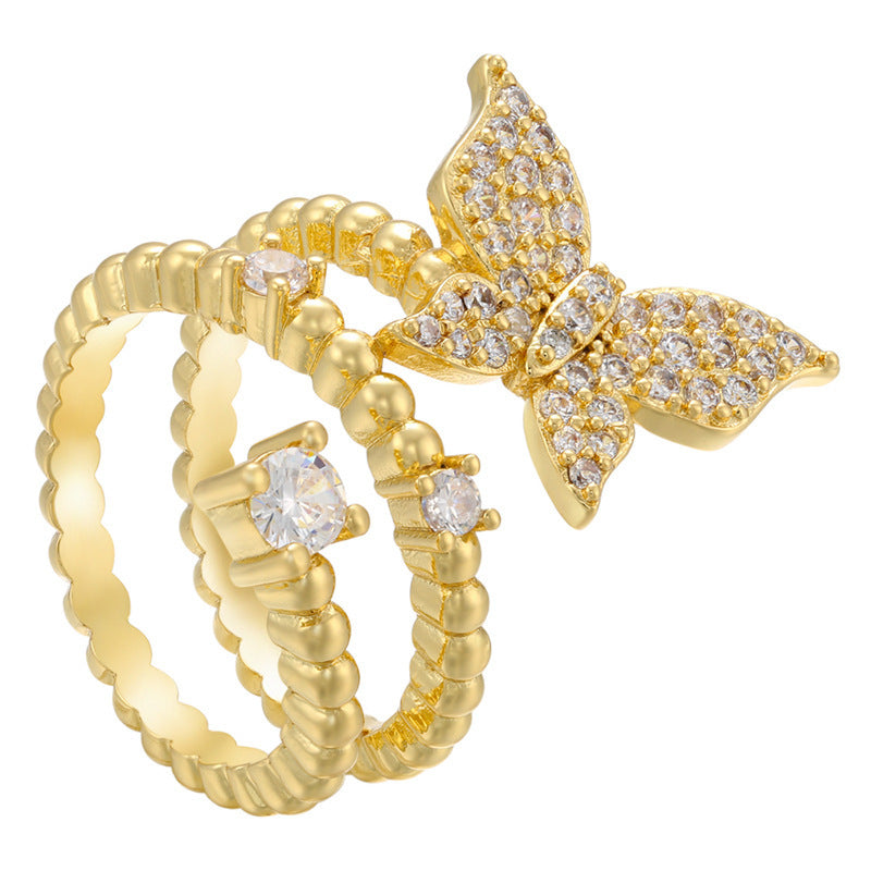 Adjustable Women Ring Copper Jewelry Butterflies Star Heart Twist Design Goldtone Fashion Accessory Daily Wear