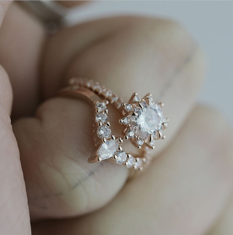 Sunflower Zircon Ring Rose Gold Plated Copper Flower Jewelry For Women Sizes 6 7 8 9 10 Handmade Statement Accessory