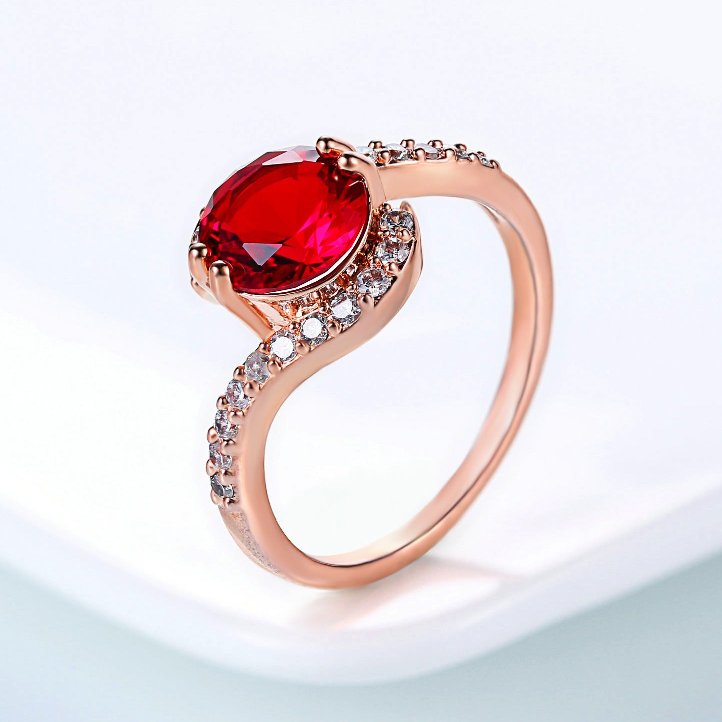 Rose Gold Plated Geometric Copper Ring With Zircon Setting