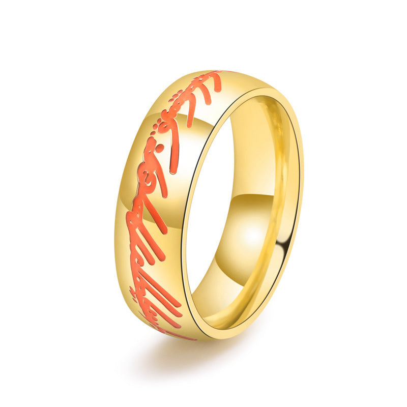 Mens Ring Titanium Steel Band With Letter Number Word Design 7mm Wide Electroplated Jewelry With Initials Card