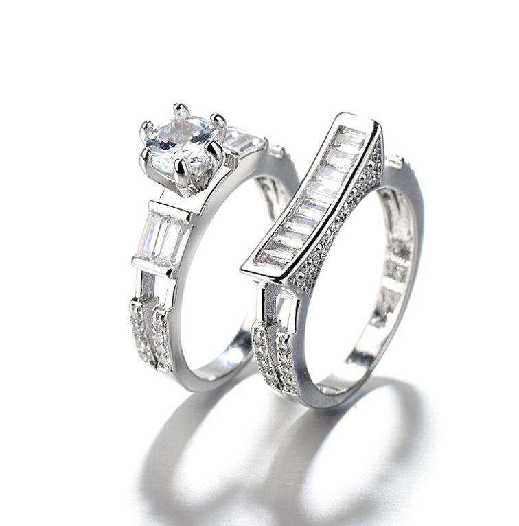 Diamond Studded Ring Sterling Silver White Gold Tone Geometric Design For Women Anniversary Gift Mosaic Gemstone