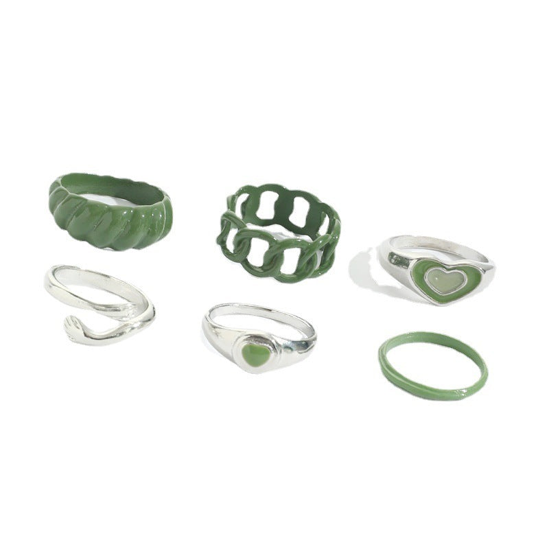 Womens Vintage Green Rings Set With Oil Drip Design Alloy Knuckle Rings Retro Finger Stackable For Women Girls