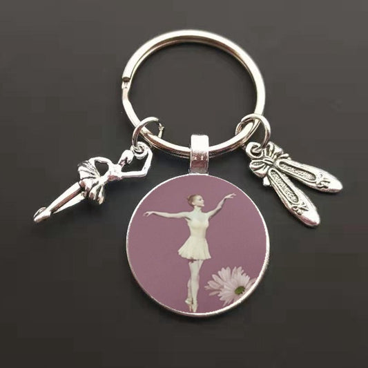 Womens Ballet Glass Pendant Keychain Charm Alloy Fashion Jewelry for Purses and Handbags Elegant Sparkling Now