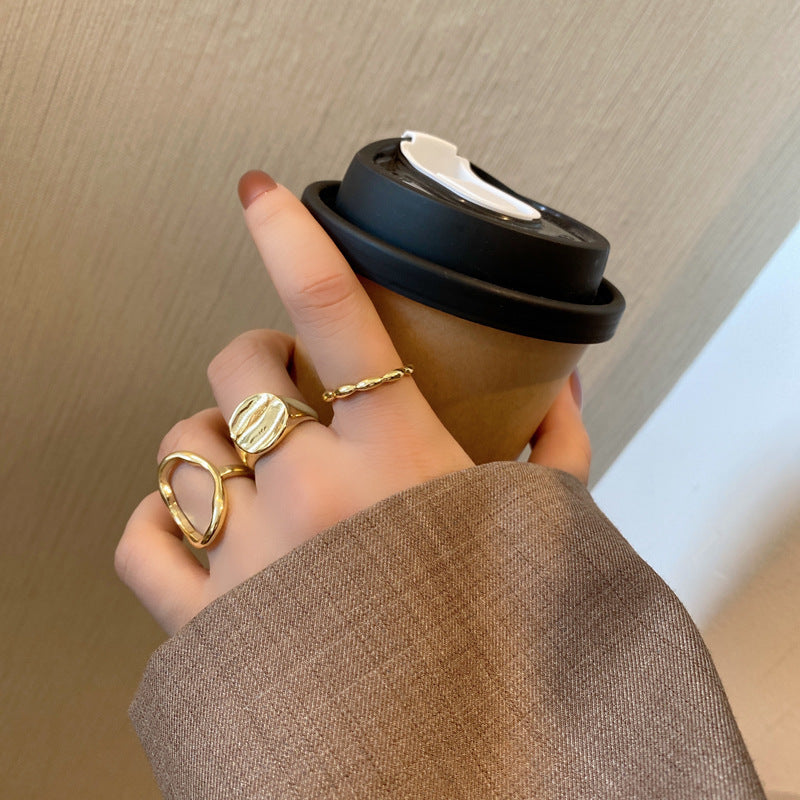 Geometric Hollow Ring Set For Women Alloy Metal Jewelry