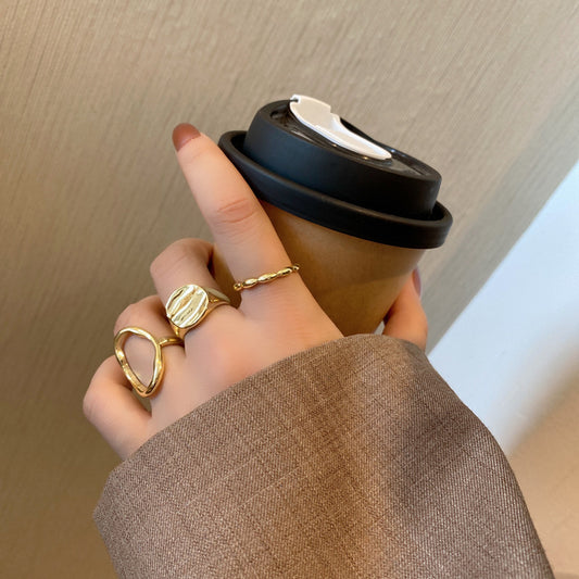 Geometric Hollow Ring Set For Women Alloy Metal Jewelry