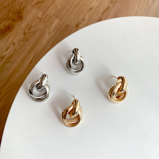 Geometric Stud Earrings Alloy Electroplated For Women Korean Fashion Gold Or Silver Jewelry Gift For Everyday Wear