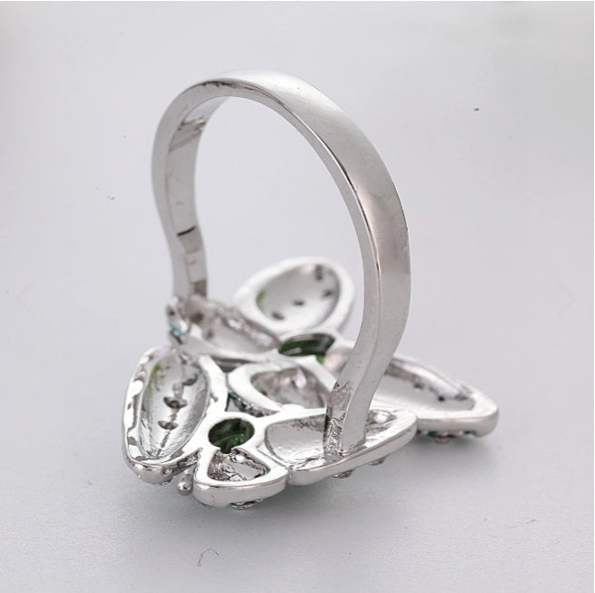 Butterfly Ring Copper Alloy Inlaid Gemstone European Design For Women Girls Elegant Chic Ring Gift Sizes 6 7 8