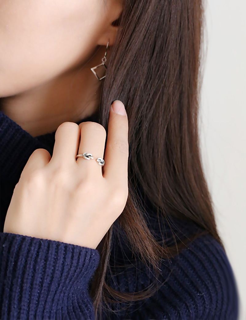 Sterling Silver Knot Ring Adjustable Open Design 925 Silver Platinum Plated Gift For Her Elegant Jewelry Birthday Gift