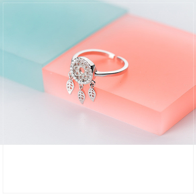 Sterling Silver Dream Catcher Ring 925 Japanese Korean Pattern Fashion Jewelry Statement Piece Elegant Everyday